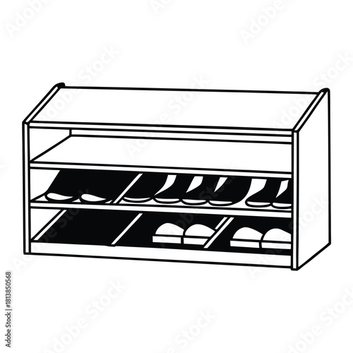Minimal Flat Vector of a Shoe Shelf Cabinet, a closed storage unit dedicated to shoes.