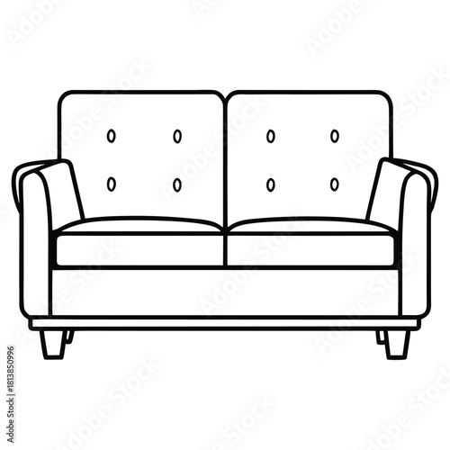 Minimal Flat Vector of a Twin Sofa with Cushions, a small two-seater sofa.