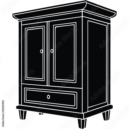 Minimal Flat Vector of a Wooden Cupboard, a simple storage cabinet.