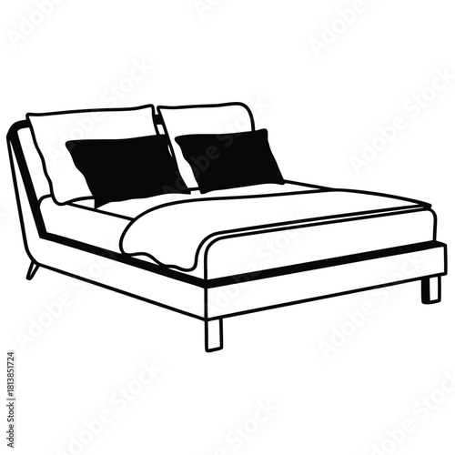 Modern Flat Vector of a Bed with Pillows, showing a basic, comfortable bed setup.