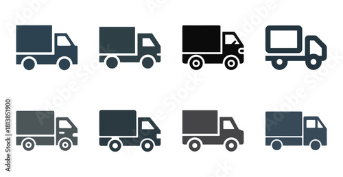 Delivery truck icon set for logistics, transport, and shipping.