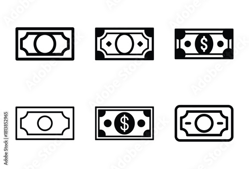 Money dollar bill icons set, currency financial payment symbols