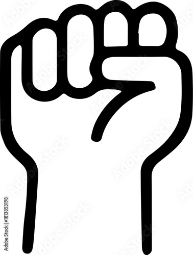 Raised fist symbolizes resistance and solidarity against injustice, standing tall in defiance and hope for a better future, conveying strength and unity.