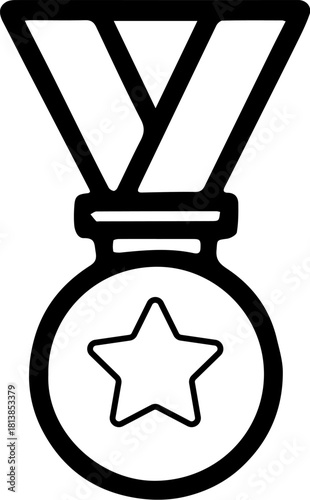 Gold medal with star hangs proudly representing achievement and success in a competition, symbolizing victory and recognition, creating a feeling of accomplishment.