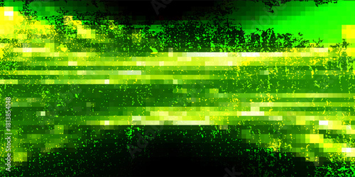 Seamless abstract background of green squares and bright particles. Abstract gradient background. Background for web design. Small square simple computer mosaic blocks. 3D vector
