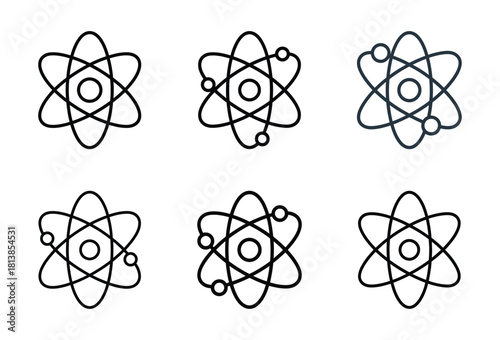 Atom icons set for chemistry, physics, science, and education
