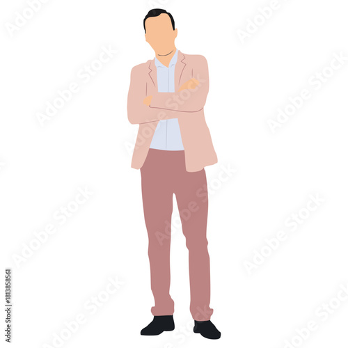 Vector illustration of a successful and confident businessman in a suit standing on white.