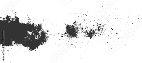 Dark grey powder dust particles scattered across white background vector
