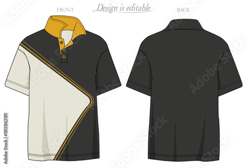 mockup tees, cut and sew yellow black and beige mockup tees, Tshirt Polo yellow and black template , Short sleeve Polo shirt mock up, cut and sew polo shirt front back view.eps10