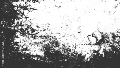 Black and white abstract textured background with organic shapes and speckles vector