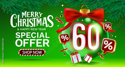 Festive Christmas and New Year Special Offer banner, 60 percent discount.