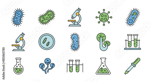 Microscopic Organisms and Laboratory Equipment - A Science Illustration.