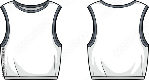 Tank top fashion sketch, technical flat vector, garment design template, clothing construction drawing, CAD illustration front and back views