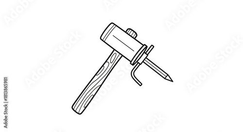 Simple Line Art Illustration of a Hammer and Nail.