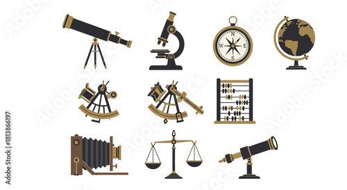 Vintage Scientific Instruments and Tools Collection Illustration.