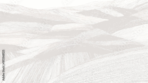 Textured rolling hills landscape in monochrome line art style pattern