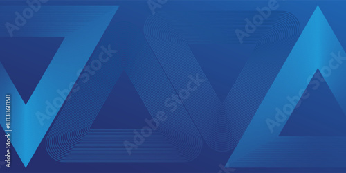Modern abstract blue background with glowing geometric lines. Blue gradient rounded triangle shape design. Futuristic technology concept.