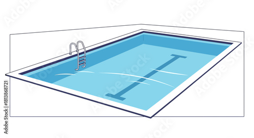 Swimming pool with ladder and lane marker filled with blue water.