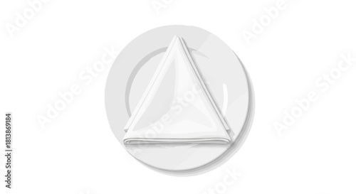 White plate with folded napkin and utensil on white background simple clean.
