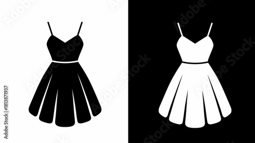 Elegant Dress Illustration in Black and White for Fashion Design