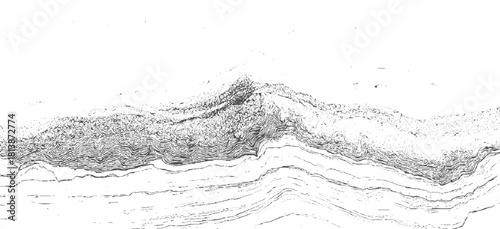 Black and white abstract texture of layered geological strata and rock formations background