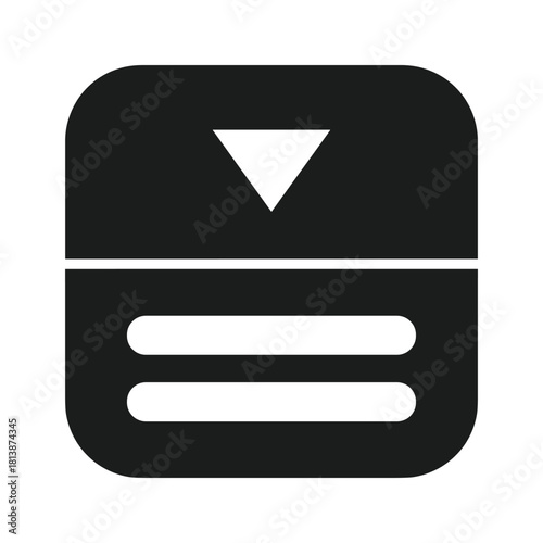 Simple black and white icon of a dustpan and brush isolated on