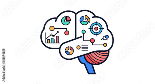 Brain illustration representing data analysis and information processing.