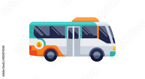 Colorful flat design bus illustration for transportation concept.