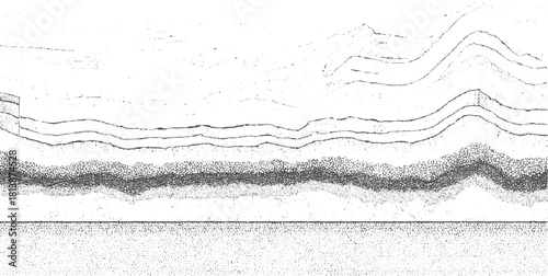 Stylized cross section of geological strata with textured layers and wavy lines geology
