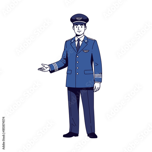 blue pilot uniform gesturing, standing clip art preview