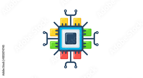 Colorful stylized computer chip illustration representing digital technology and innovation.