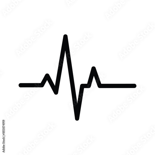 Black electrocardiogram line representing heart beat isolated on