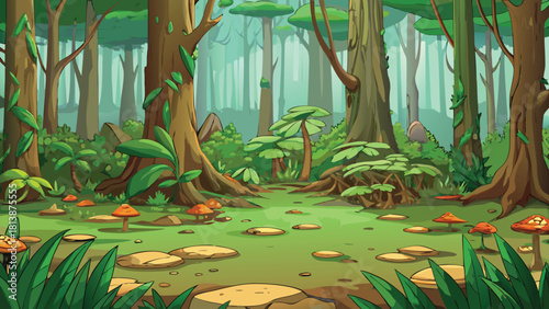 Deep jungle ground covered with wet leaves vector illustration ai generated art