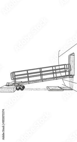 Black and white illustration shows a ramp leading to a building entrance.