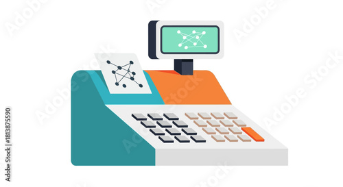 Illustration of a Modern Cash Register with Screen.