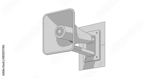 Gray security camera mounted on a wall shown in a white background.