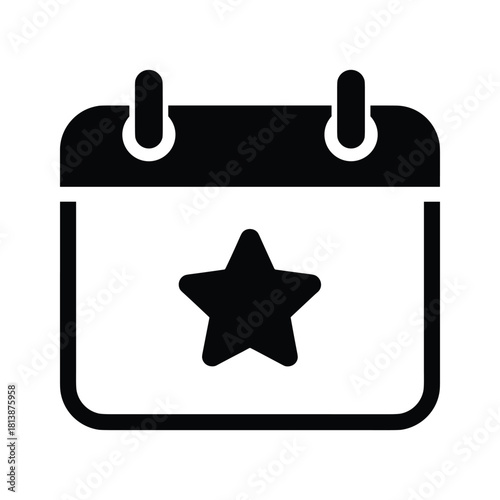 Calendar icon with a star symbol, isolated on