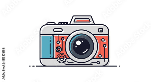 Stylized Camera Illustration with Circuit Board Design.