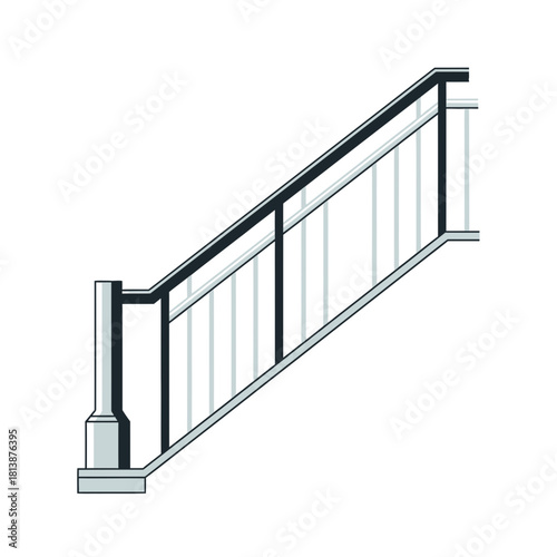 Illustration of a staircase railing with black and white elements on white.