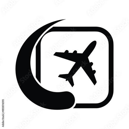 Airplane icon with a swoosh, isolated on