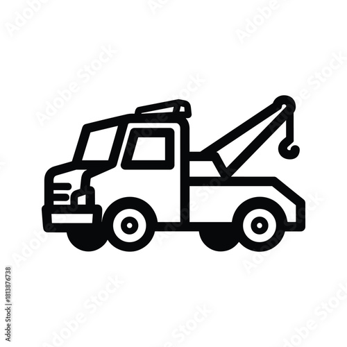 Black and white line drawing of a tow truck isolated on