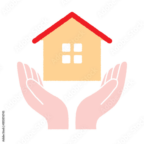 家を手のひらで支えるイラスト｜住まい・安心・ライフサポート素材
