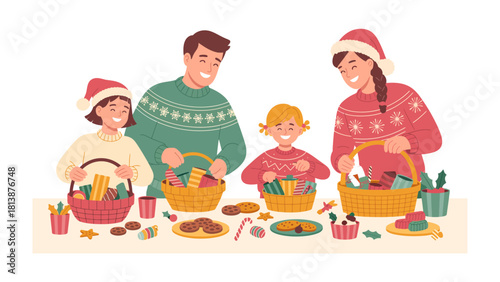 Festive Family Gift-Making: A cheerful family gathering around a table, engaged in the heartwarming activity of crafting festive gifts, embodying the spirit of togetherness and holiday cheer.