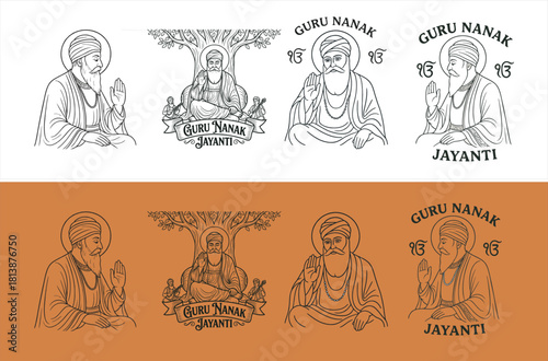 Print, Line art Guru nanak jayanti , also known as Guru Nanak's Prakash Utsav and Guru Nanak Jayanti, celebrates the birth of the first Sikh Guru of india.