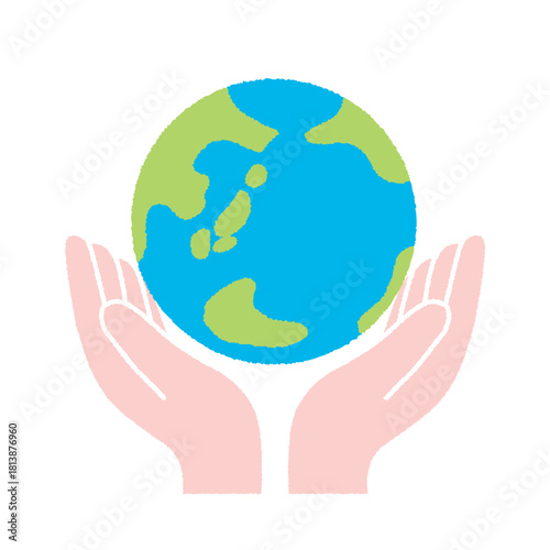 両手で支える地球イラスト｜環境保護・サステナビリティ・グローバル
