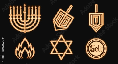 Hanukkah Light-Bar Icons — Parallel Bar Geometric Flat Vector Set