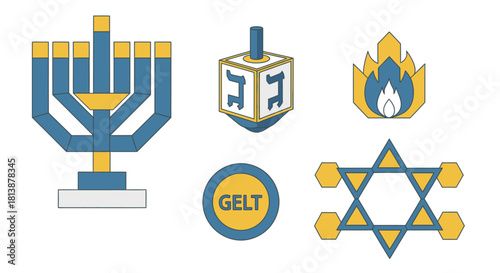 Hanukkah Modular Block Icons — Geometric Assembly Flat Vector Set