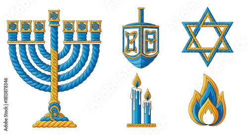 Hanukkah Spiral Knot Icons — Rope-Pattern Flat Vector Set