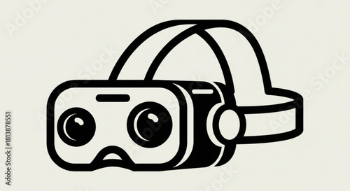 Simple black and white line art icon representing a virtual reality headset or goggles for immersive digital experience and gaming technology