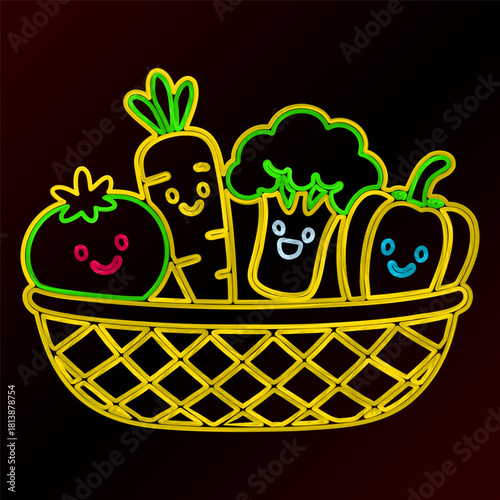 Neon Smiling Veggie Basket